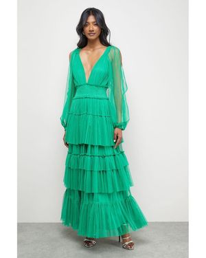 Warehouse Cinched Waist Maxi Dress - Green