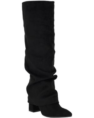 Guess Geima Tall Wide Calf Slouchy Foldover Block Heel Boots - Black