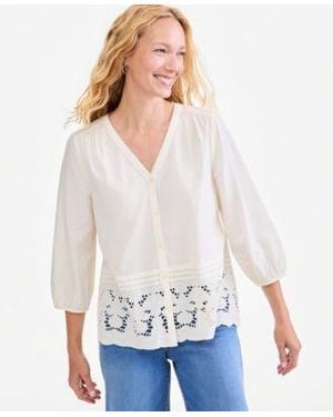 Style & Co. Style Co Eyelet Scalloped Hem Blouse Macys Exclusive - White