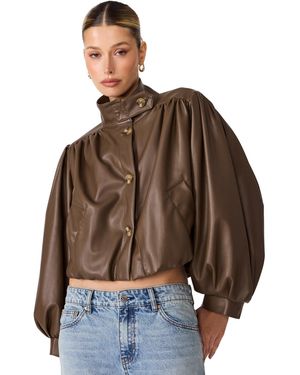 Steve Madden Deedee Cropped Puff-sleeve Faux Leather Jacket - Brown