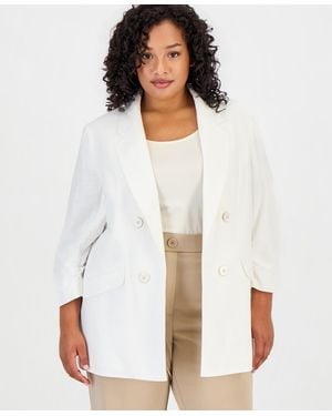 Jones New York Plus Size Open-front Scrunch-sleeve Blazer - White