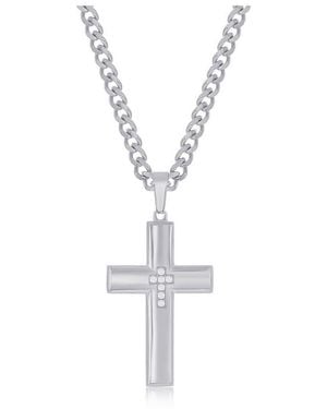Metallo Stainless Steel Cz Cross Necklace - Metallic