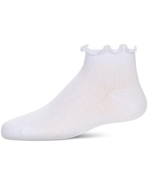 Memoi Girls' Colored Ruffle Anklet Socks - White