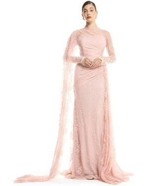 Amiri High Neck Lace Sheath Gown - Pink