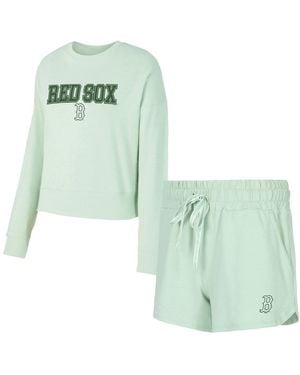 Concepts Sport Boston Red Sox Elevation Tri-blend Long Sleeve Top And Shorts Set - Green