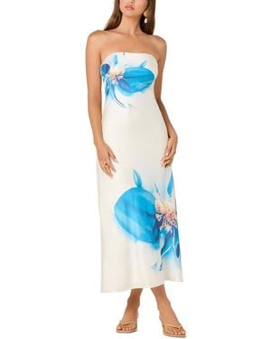 Astr Annabeth Printed Strapless Midi Dress - Blue