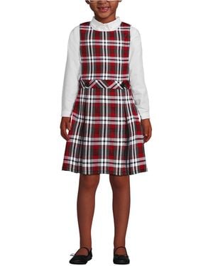 Lands' End School Uniform Girls Plaid Sweater Top Of Knee - Red