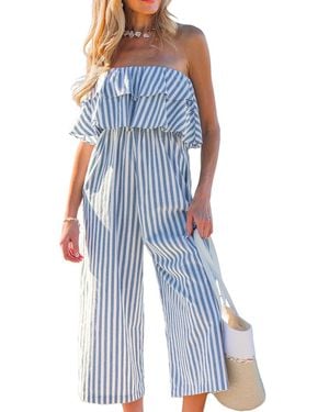 CUPSHE Off The Shoulder Zipper Closure Jumpsuit - Blue