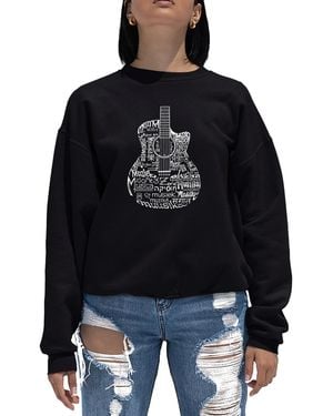 LA Pop Art Word Art Crewneck Languages Guitar Sweatshirt - Black