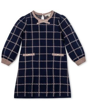 Hope & Henry Little And Big Girls' Organic Puff Sleeve Bow Detail Intarsia Sweater Dress - Blue