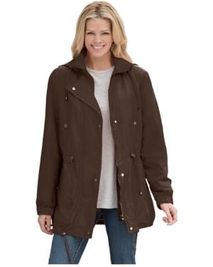 Woman Within Plus Size Fleece-lined Taslon Anorak - Brown