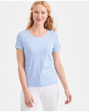 Style & Co. Printed Short-sleeve Scoop-neck Top - Blue