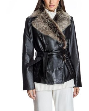 Julia & Stella By Maximilian Belted Leather Jacket - Black