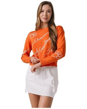 KADYLUXE Clemson Tigers Love Note Embroidered Pullover Sweater - Orange
