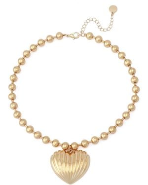 Steve Madden Fluted Heart Pendant Necklace - Metallic