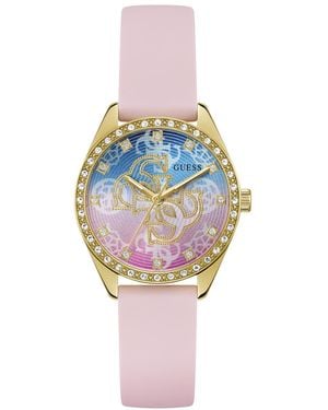 Guess Glitz Gold-tone Stainless Steel Silicone Watch - Pink