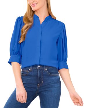 Cece 3/4-sleeve Collared Button Down Top - Blue