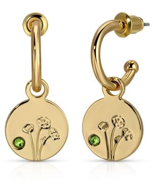 Lucky Feather Birth Month Flower Earrings - Metallic