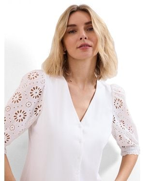 Phase Eight Eleanor Floral Eyelet Detail Top - White
