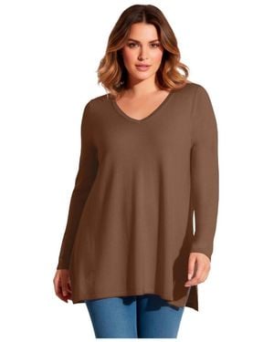 Avenue V-neck Tunic Sweater - Brown