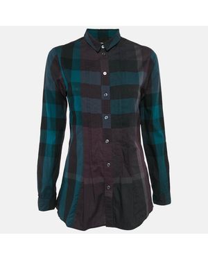 Pre-owned Burberry Brit Multicolor Nova Check Cotton Pleated Shirt - Blue