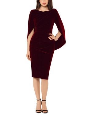 B & A by Betsy and Adam Betsy & Adam Petite Velvet Cape-sleeve Drape-back Dress - Red