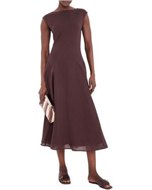 Mint Velvet Drop-waist A-line Slash-neckline Midi Dress - Purple