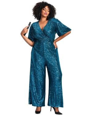 Avenue Nada Sequin Puff Sleeve Jumpsuit - Blue