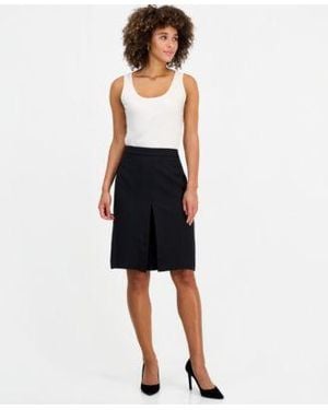 Kasper Pleat Front Crepe A Line Skirt - Blue