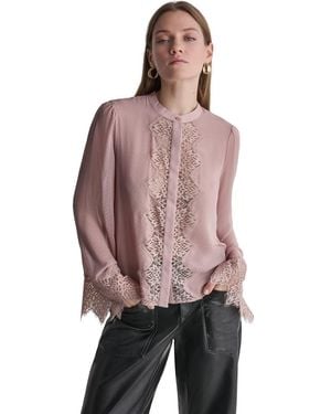 BCBGMAXAZRIA High-neck Long-sleeve Lace Blouse - Purple