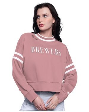 Starter Milwaukee Brewers Power Play Cropped Pullover Sweatshirt - Pink
