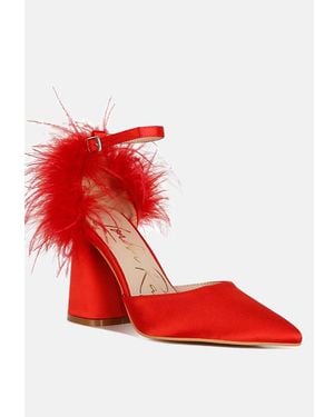 LONDON RAG Palmetta Fur Detail Block Heel Sandals - Red