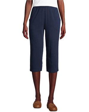Lands' End Plus Size Sport Knit High Rise Elastic Waist Pull On Capri Pants - Blue
