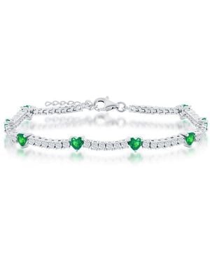Simona Sterling Silver Cz Heart Tennis Bracelet (green