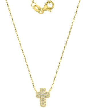 Macy's 14k -plated Mini Pave Cross Pendant Necklace - Metallic