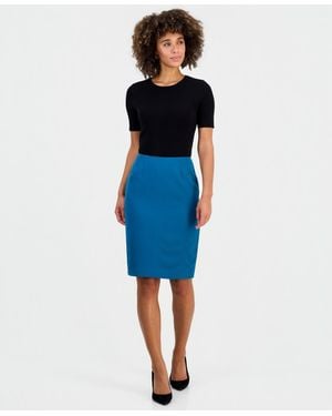 Kasper Crepe Pencil Skirt - Blue