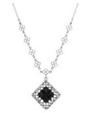 2028 Glass Square Stone Necklace - Black