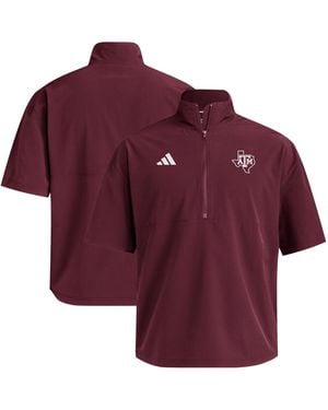 adidas Texas A M aggies Woven Quarter-zip Short Sleeve Pullover Sweatshirt - Red