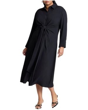 Eloquii Plus Size Tie Front Oversized Shirt Dress - Black