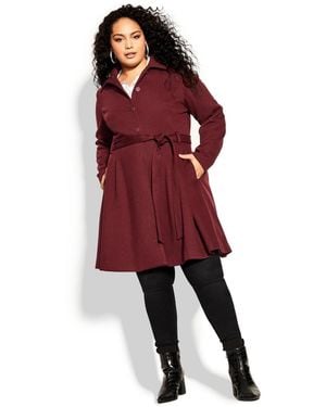 City Chic Blushing Belle Coat - Red