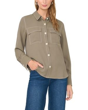Vince Camuto Contrast Stitch Button Front Collared Top - Natural