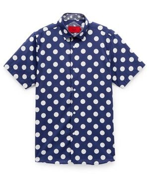 Elie Balleh Boys Short Sleeve Polka Dot Slim Fit Short Sleeve Shirt - Blue