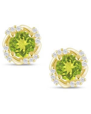 Macy's Gemstone And Diamond Framed 1/3" Stud Earrings - Green