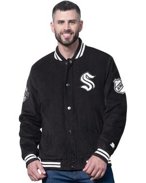 Starter Black Seattle Kraken Blackout Varsity Jacket - Blue