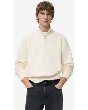 Mango Regular-fit Cotton Zipper Sweatshirt - White