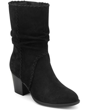 Earth Venla Suede Slouch Whipstitch Block Heel Boots - Black