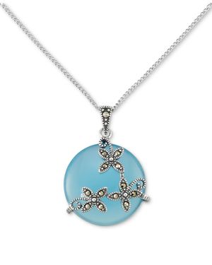 Macy's & Marcasite Flower Disc 18" Pendant Necklace - Blue