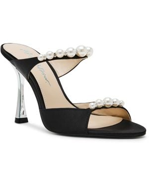 Betsey Johnson Lacy Embellished Satin Heeled Mules - Metallic