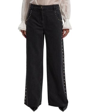 Karen Millen Denim Studded Wide Leg Jeans - Black