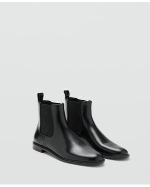Mango Elastic Panels Leather Ankle Boots - Black